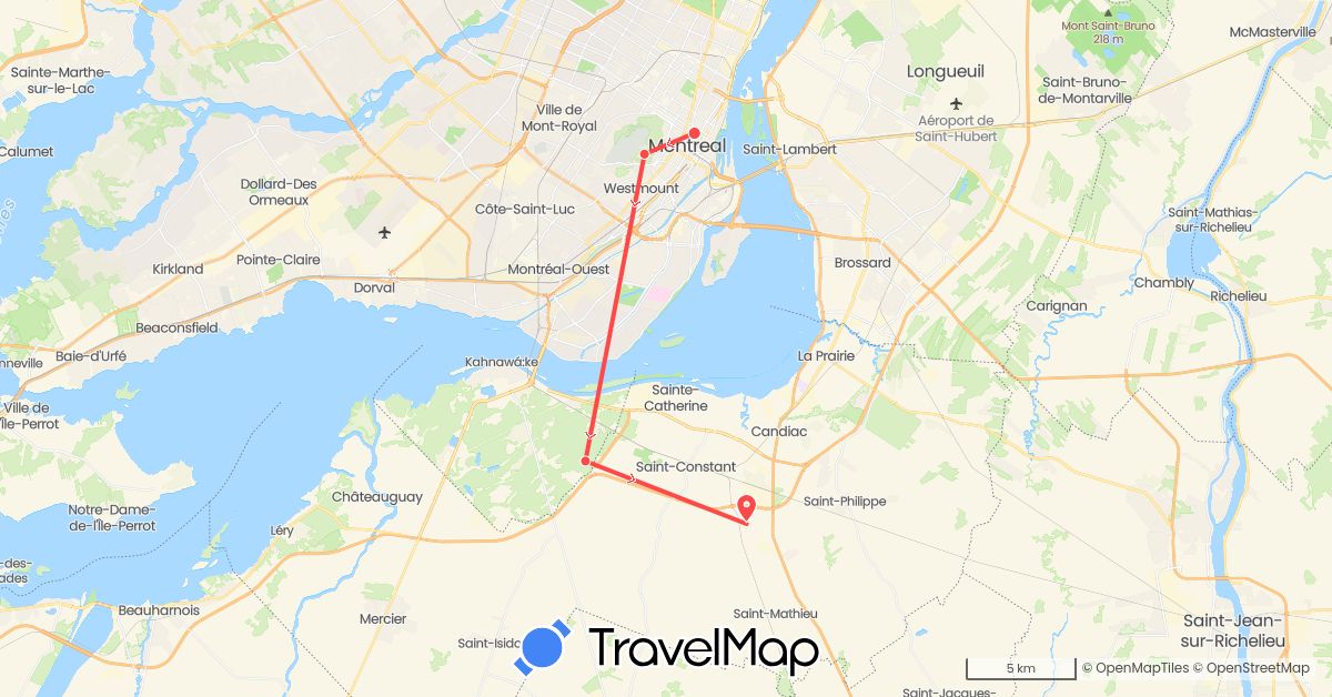 TravelMap itinerary: driving, hiking in Canada (North America)
